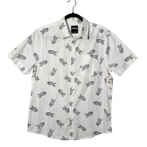 NWT JACKSON White And Black Cheetah Leopard Graphic Men's Poplin Button Up Sz L
